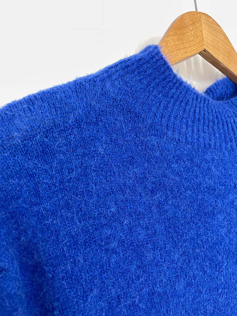 High Neck Short Sleeve Knit - Cobalt