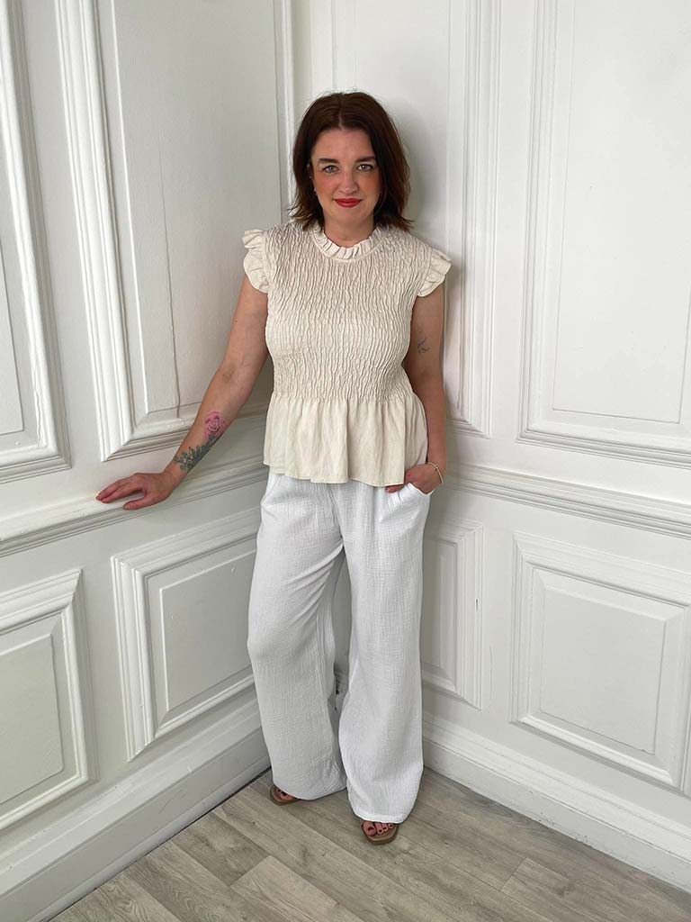 Shirred Frill Top - Stone