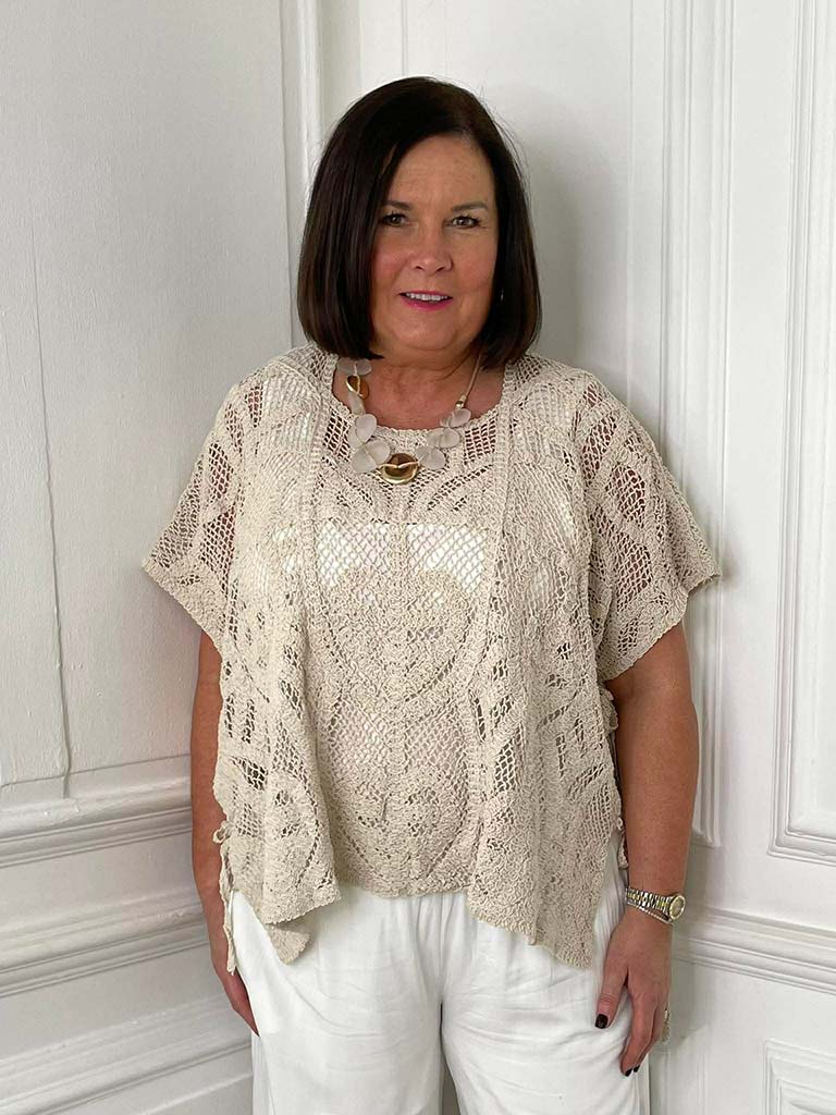 Crochet Tie Side Top - Stone