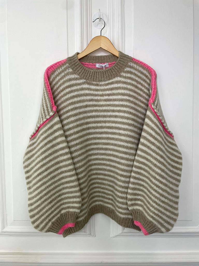 Neon Contrast Stripe Knit - Latte