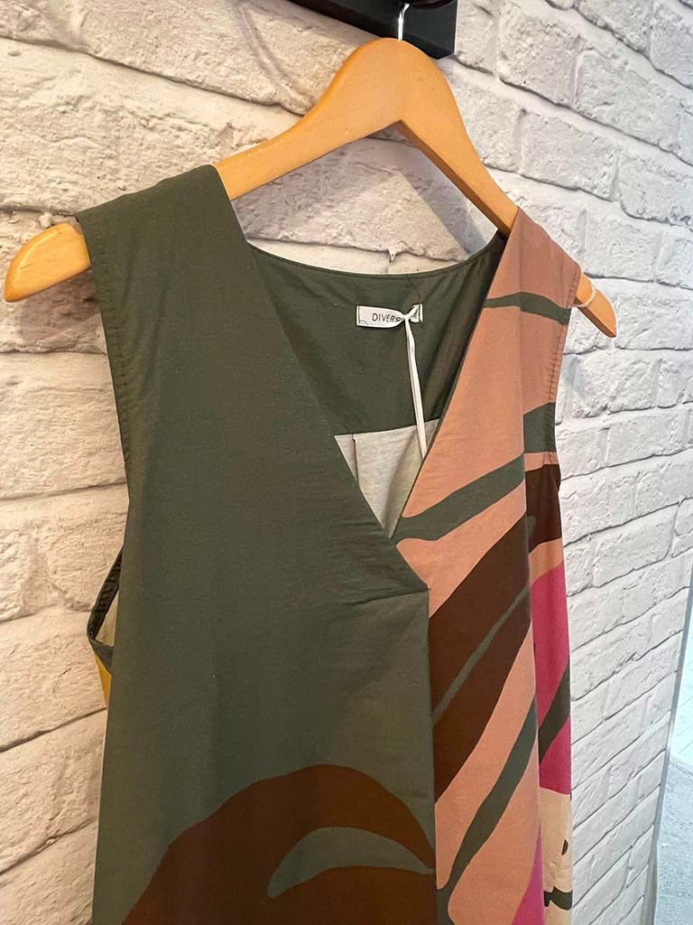 Palm Print Shift Dress - Khaki