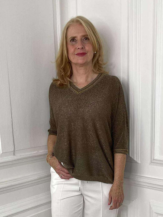 Luxe Shimmer Knit Top - Mocha