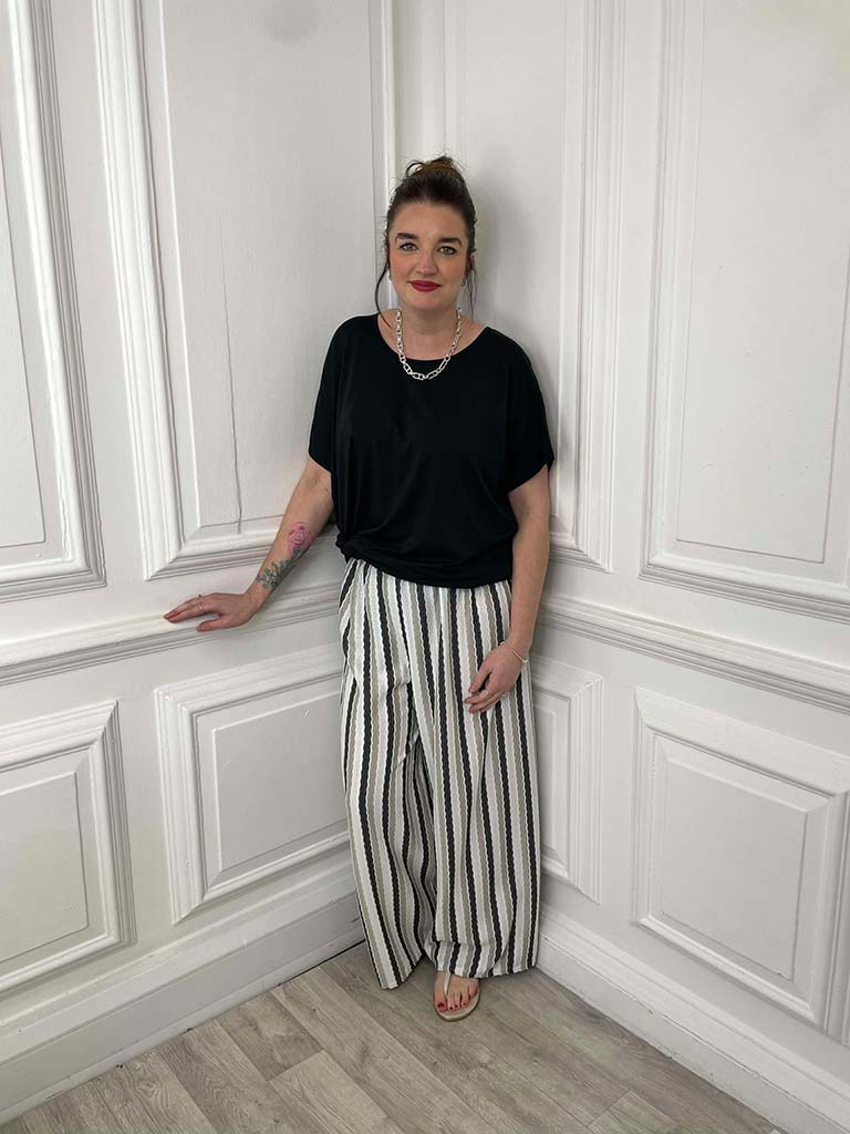 Textured Stripe Wide Leg Trousers - Natural