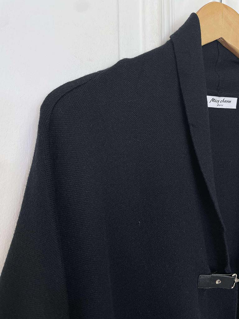 Faux Fur Pocket Cardigan - Black