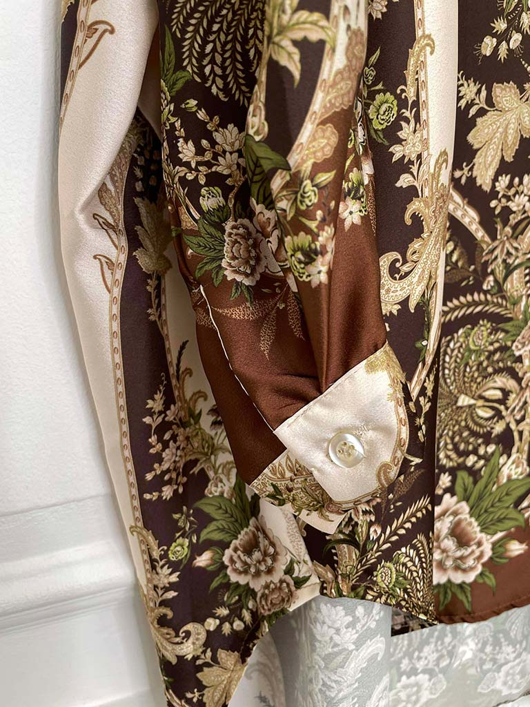 Ornate Floral Silk Feel Shirt - Champagne