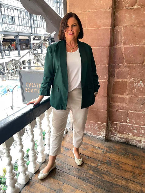 Ruched Sleeve Blazer - Evergreen