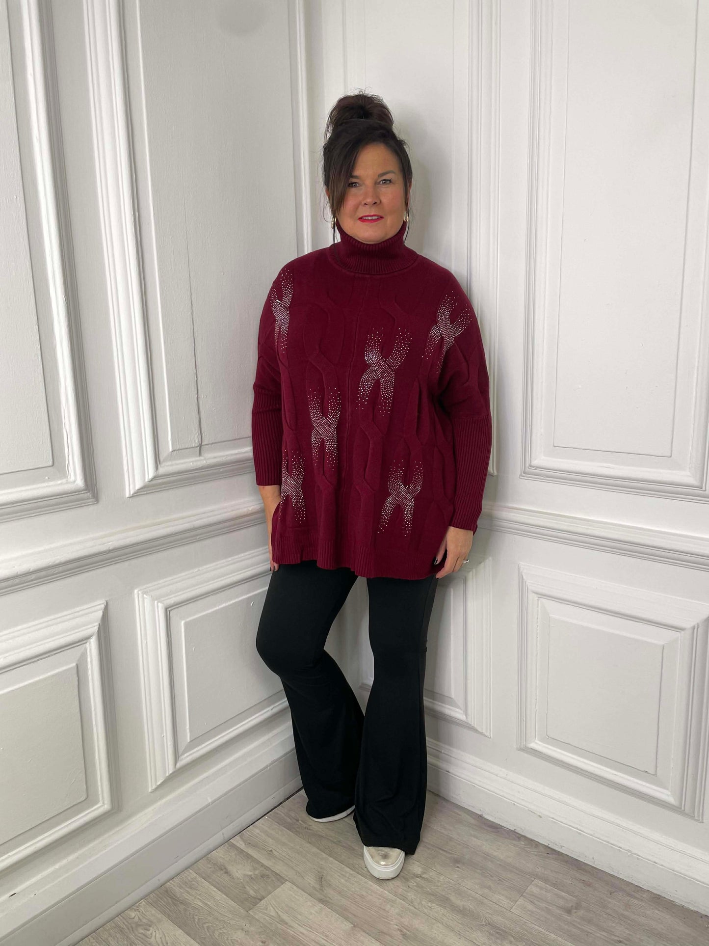 Cable Shimmer Polo Knit - Merlot