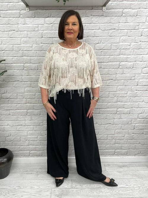 Soya Concept Jenda Sequin Fringed Top - Cream