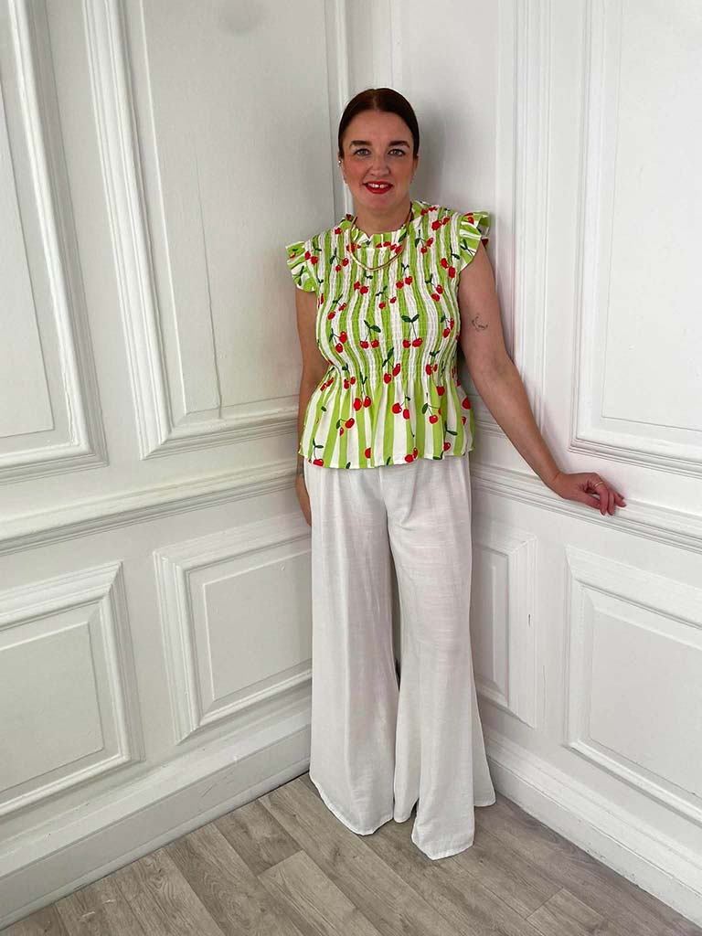 Cherry Stripe Shirred Top