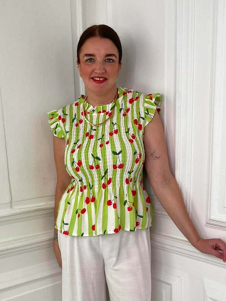 Cherry Stripe Shirred Top