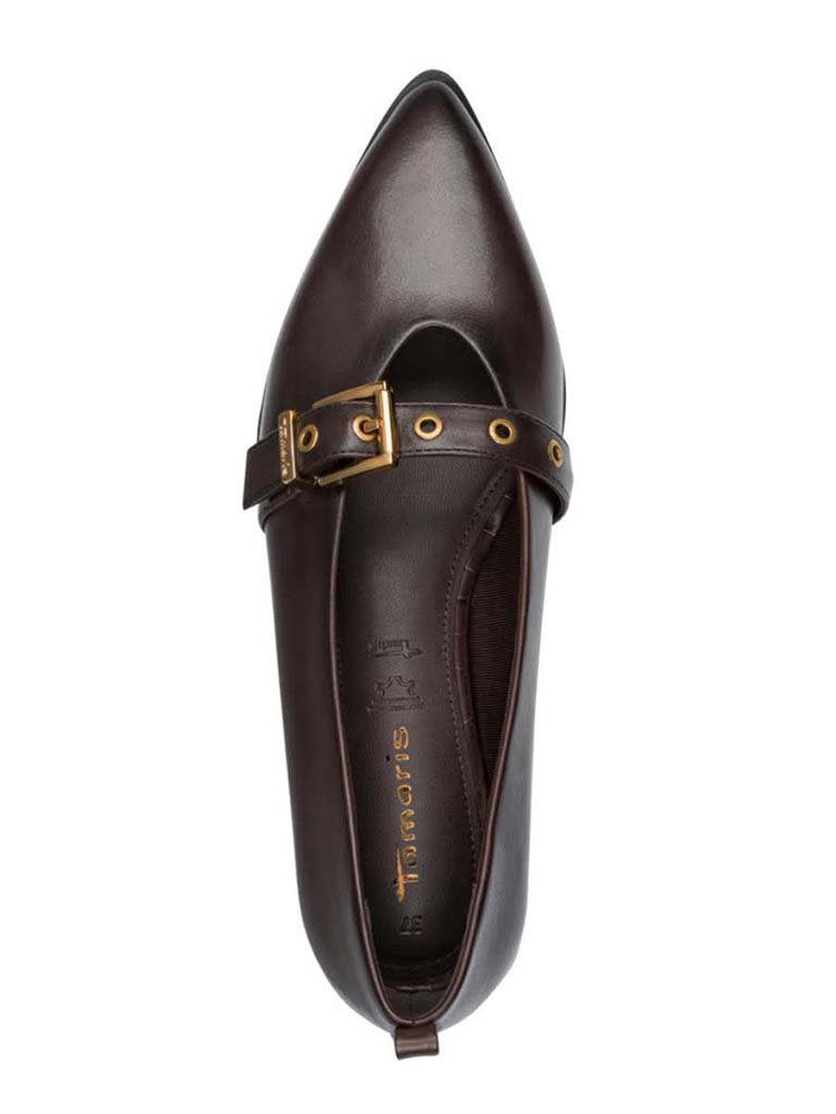 Tamaris Leather Pointed Flat - Mahogany