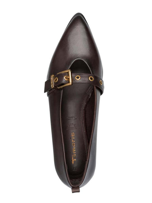 Tamaris Leather Pointed Flat - Mahogany