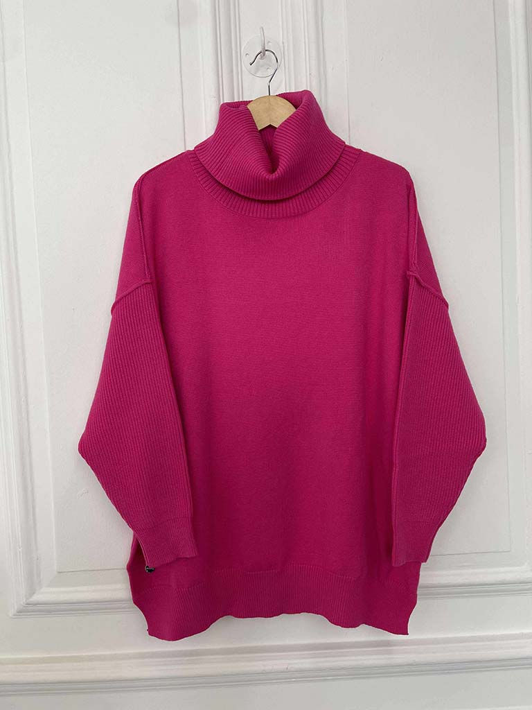 Malissa J Exposed Seam Polo Knit - Hot Pink