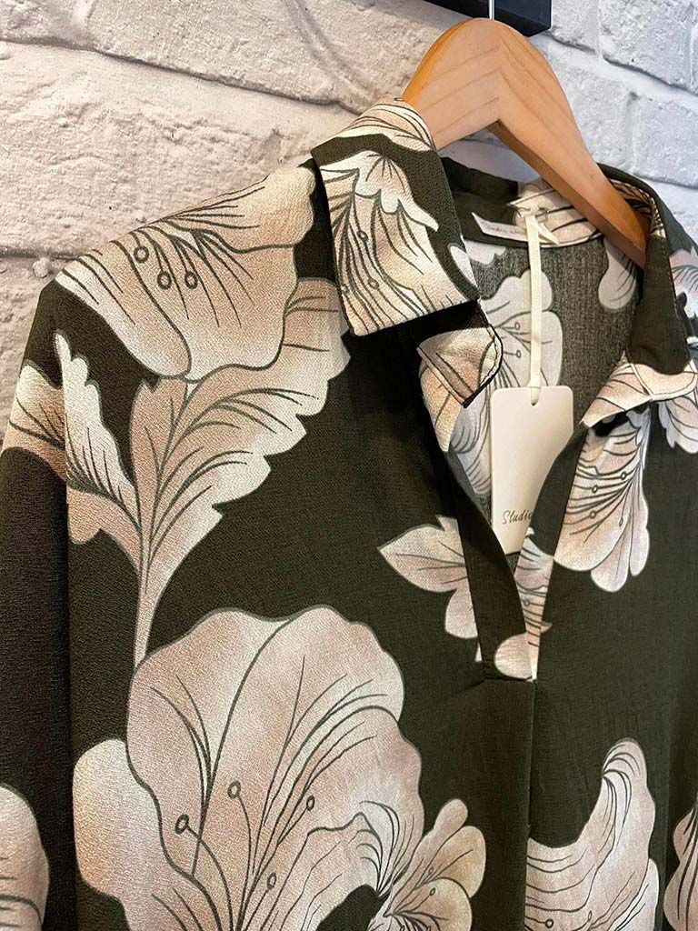 Lotus Collared Midi Dress - Khaki