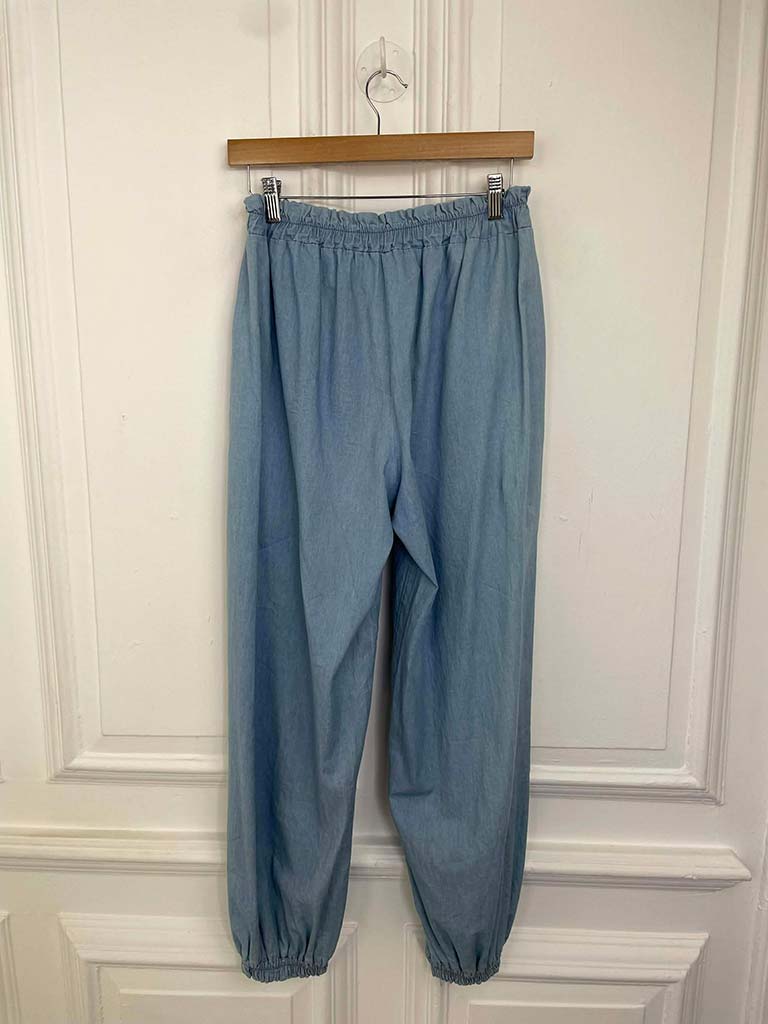 Chambray Denim Balloon Pants - Pale Blue