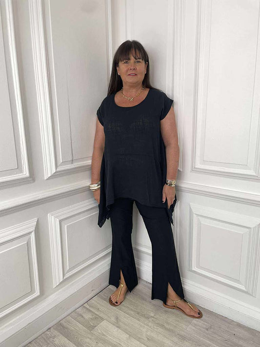 Split Front Trousers - Black