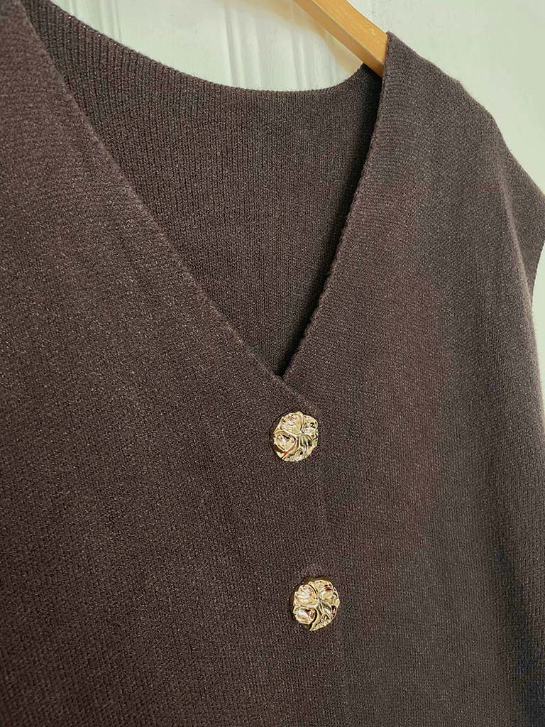 Tie Side Knit Waistcoat - Chocolate