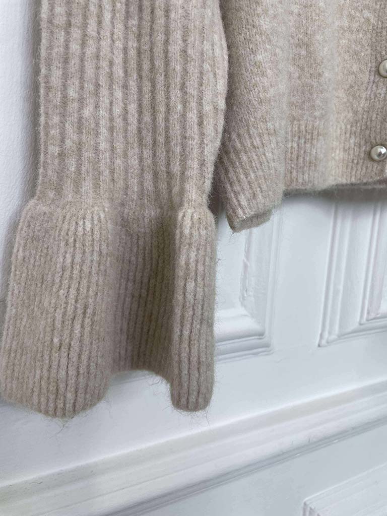 Ruffle Cuff Cardigan - Stone