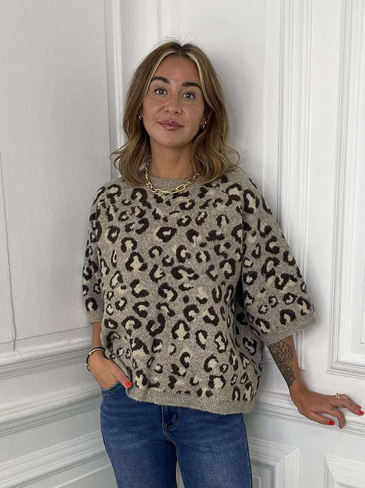 Leopard Jacquard Knit - Stone
