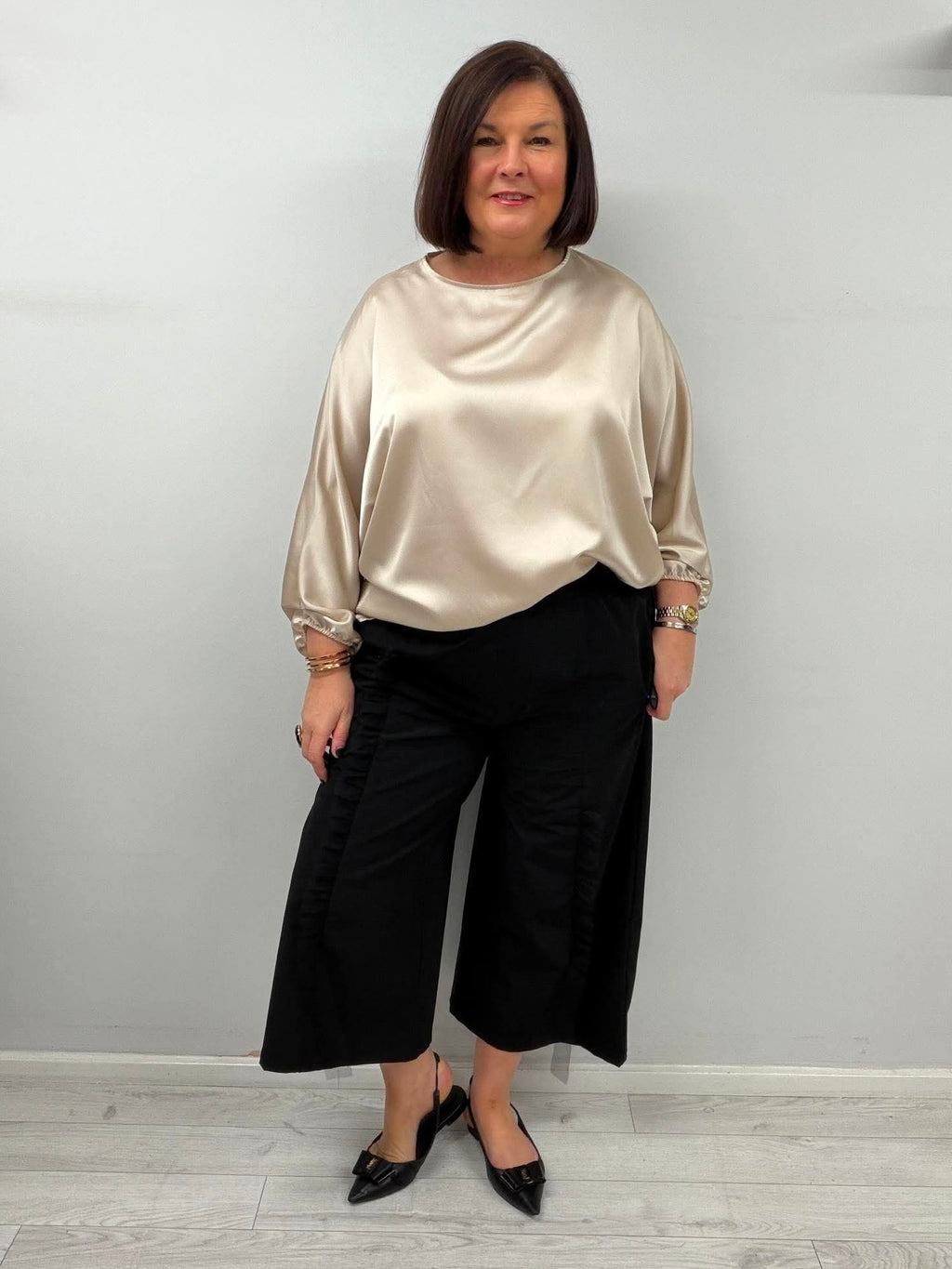 Silk Feel Batwing Top - Champagne