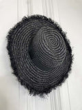 Black raffia fedora hat with textured frayed brim and smooth band, perfect for women's fashion with relaxed styling and. - Malissa J Raffia Fedora Hat - Black