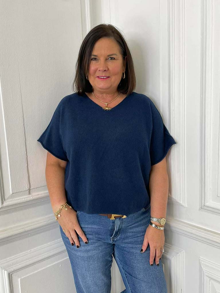 Boxy Drop Shoulder Knit - Navy