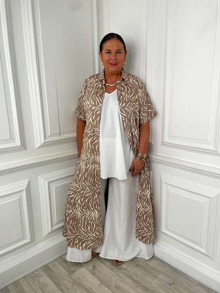 Animal Print Shirt Dress - Taupe