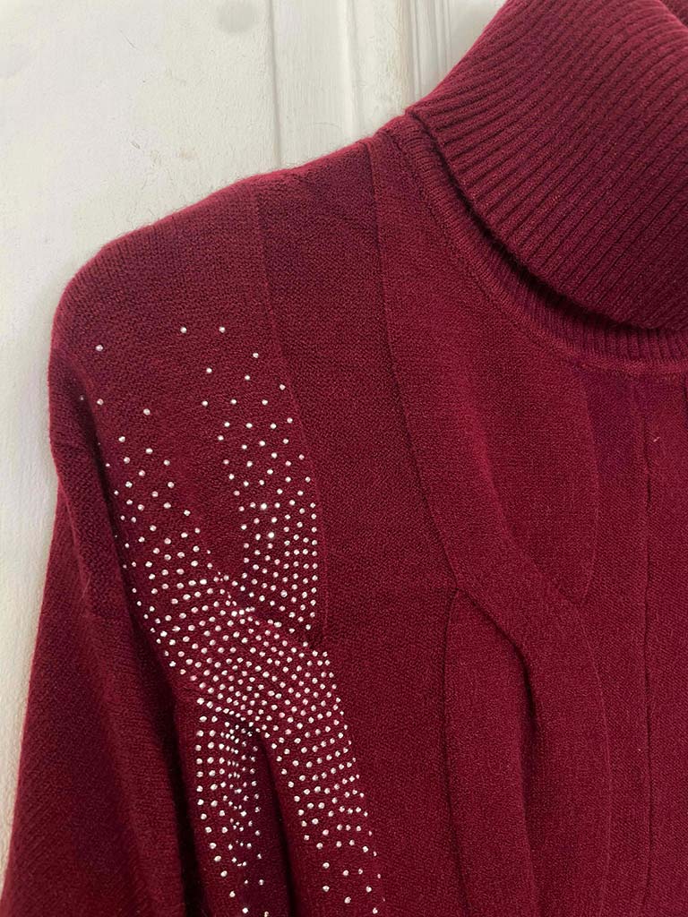 Cable Shimmer Polo Knit - Merlot