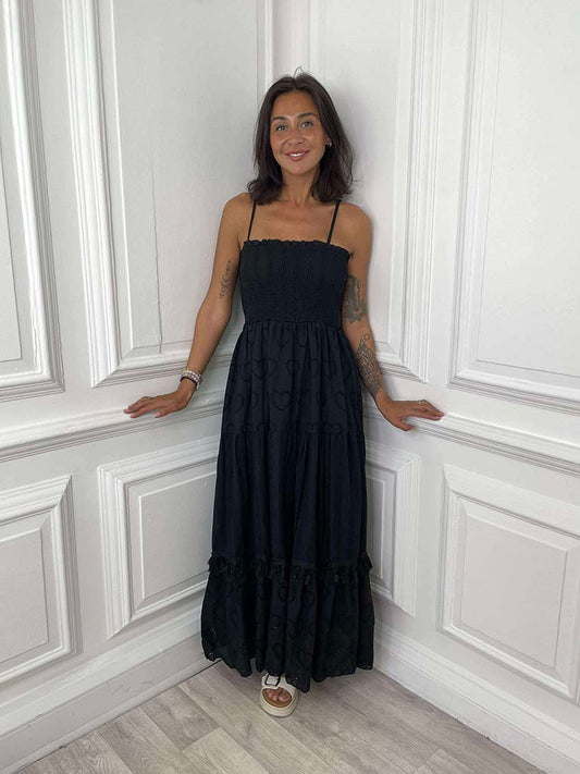 Broderie Anglaise Heart Dress - Black