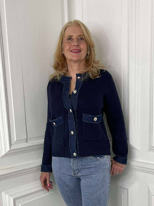 Knitted Denim Edge Jacket - Navy