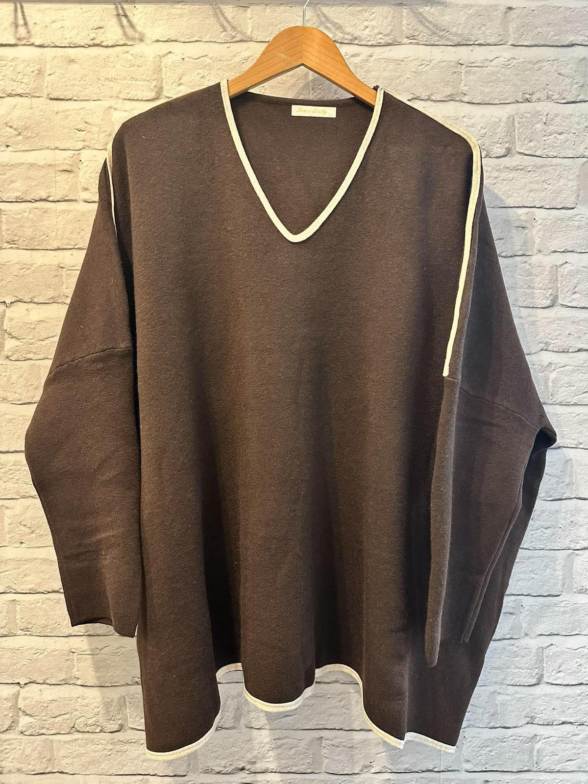 Contrast Edged V-Neck Knit - Espresso