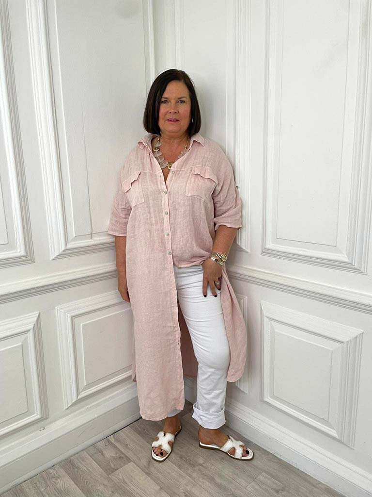 Linen Pocket Shirt Dress - Petal