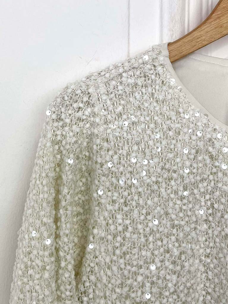 Malissa J Textured Sequin Cardigan - Cream