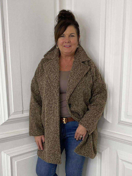 Lapel Collar Felted Coat - Toffee