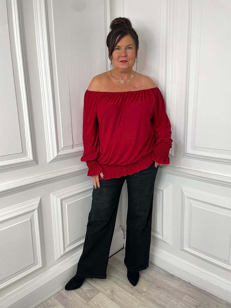 Bardot Shimmer Top - Red