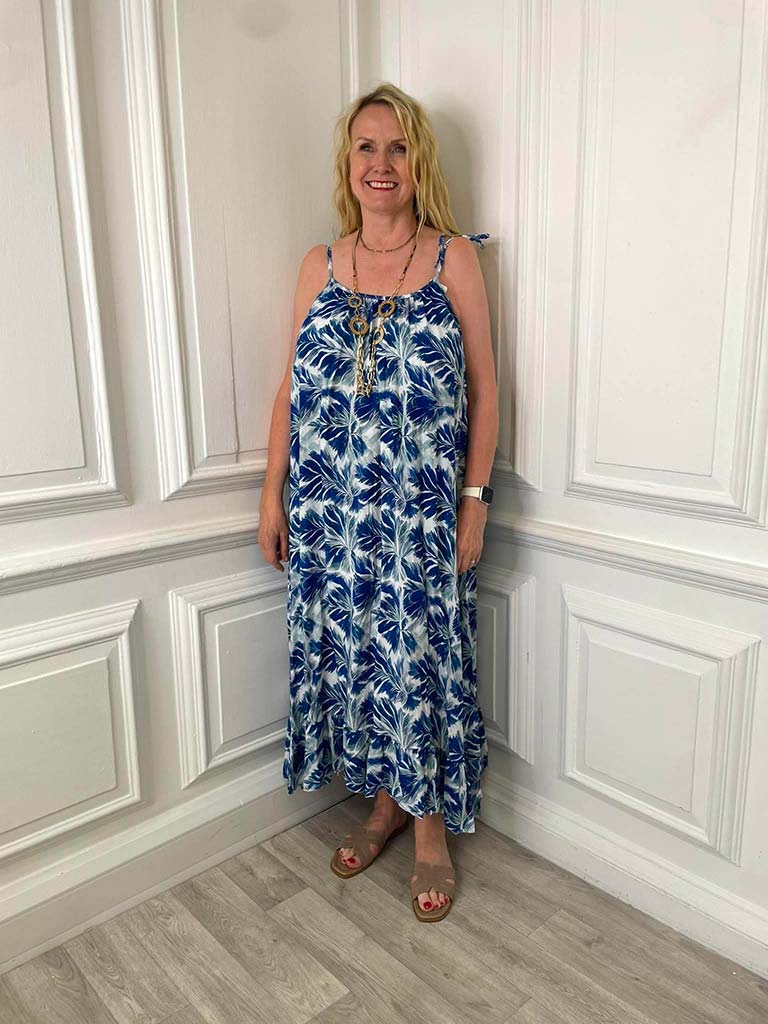 Palm Summer Dress - Cobalt