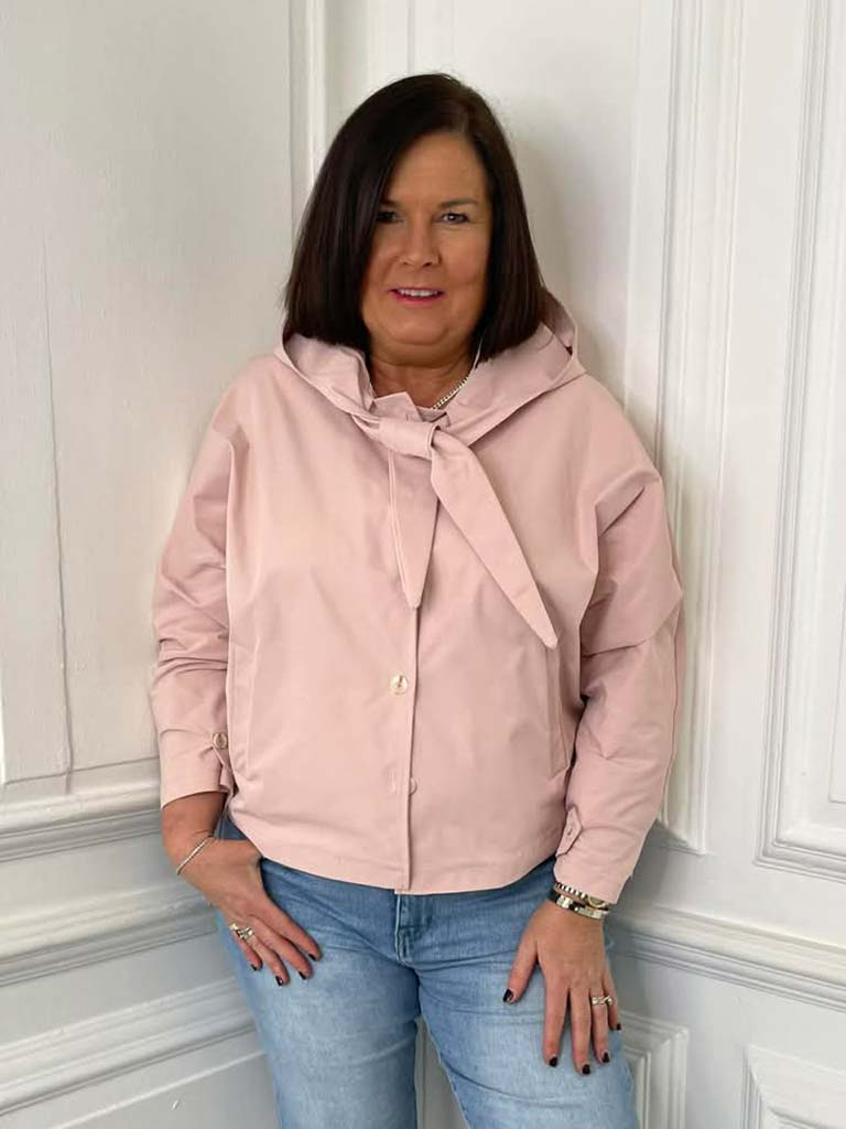 Hooded Tie Neck Jacket - Blush