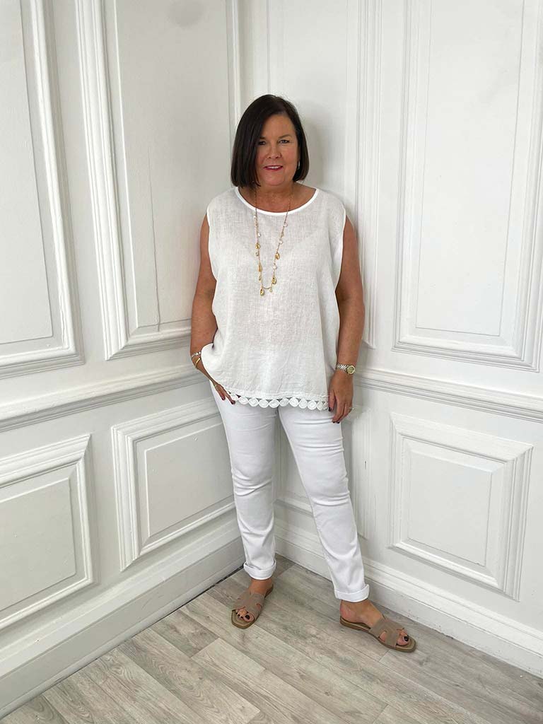 Crochet Trim Vest Top - White