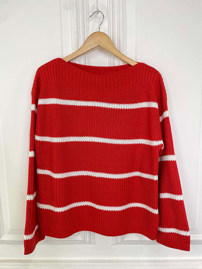 Boat Neck Stripe Knit - Red