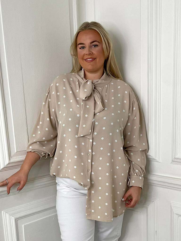 Dotty Pussybow Blouse - Stone