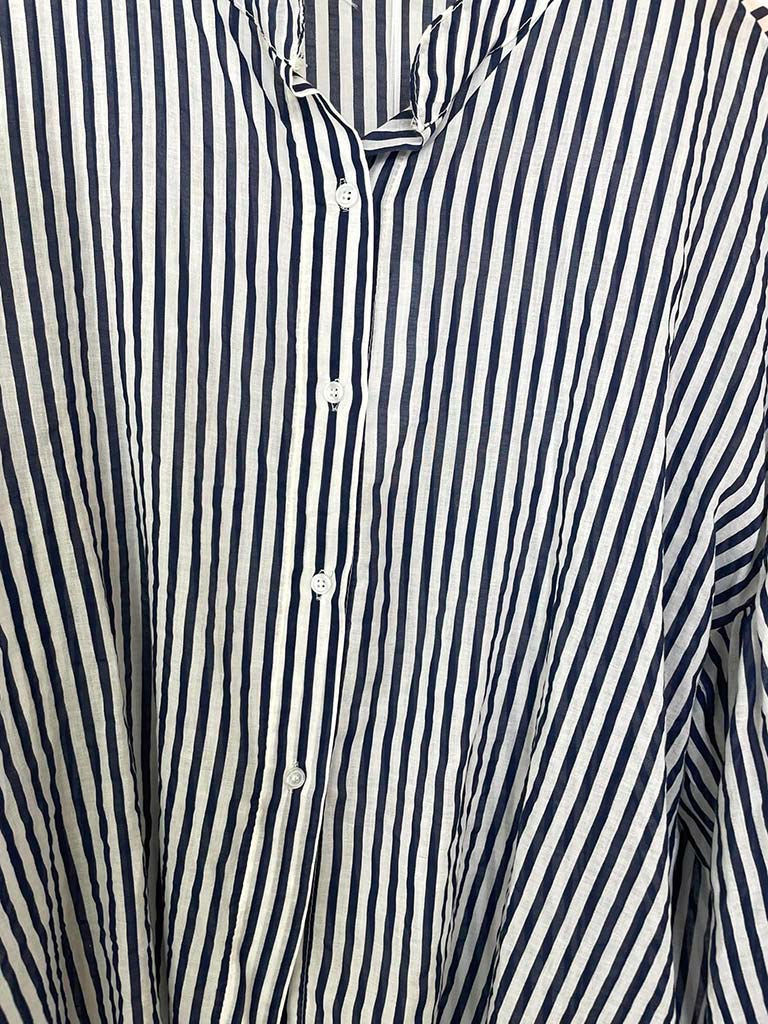 Balloon Sleeve Stripe Blouse - Navy