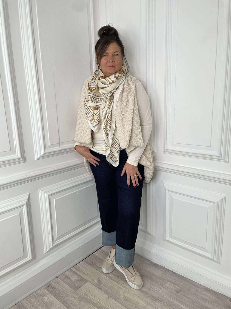 Faux Fur Waterfall Gilet - Cream