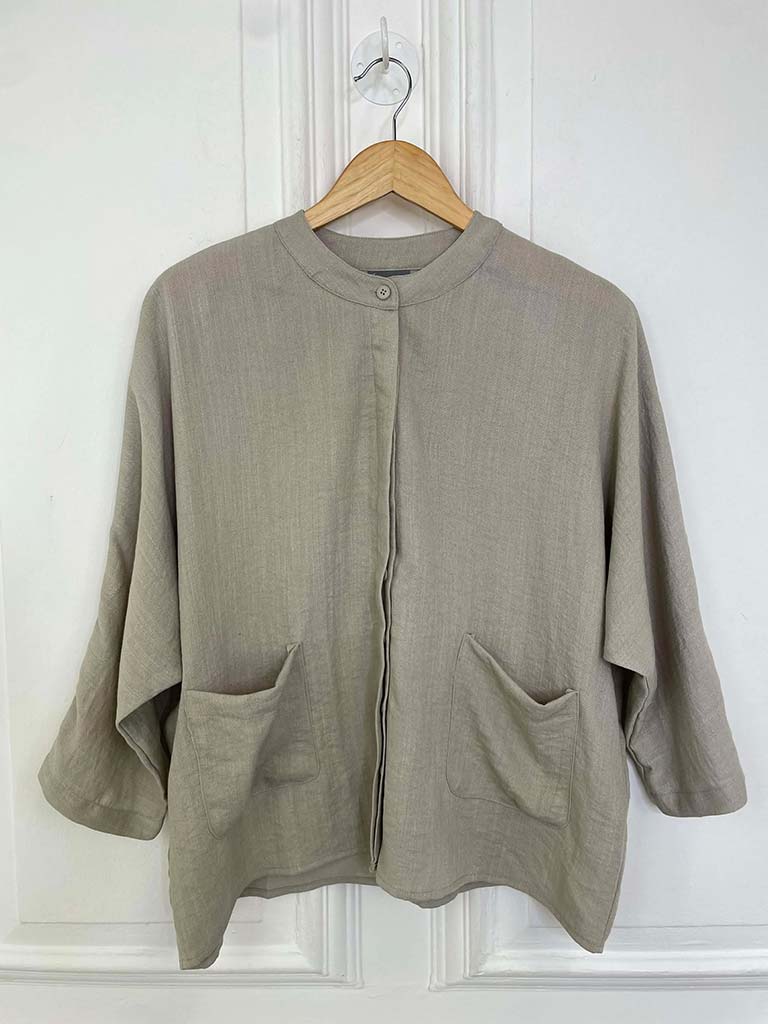 Grandad Collar Lightweight Shacket - Parchment