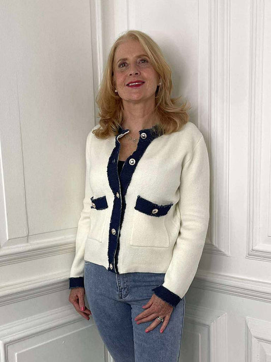 Knitted Denim Edge Jacket - Warm White