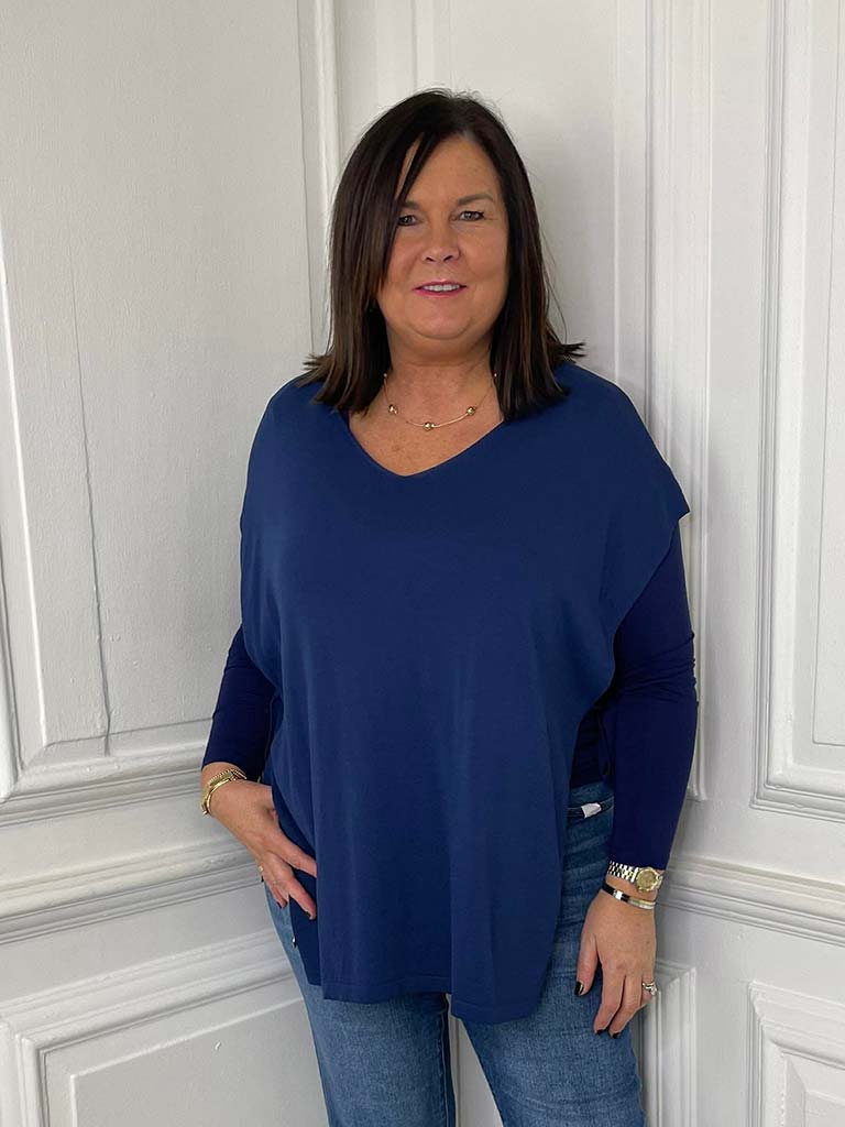 Malissa J Long Sleeve Basic Top - Navy