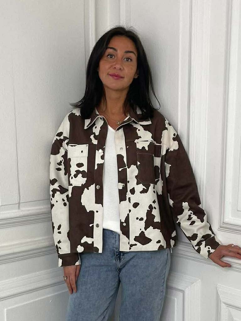 Malissa J Faux Suede Cow Print Jacket