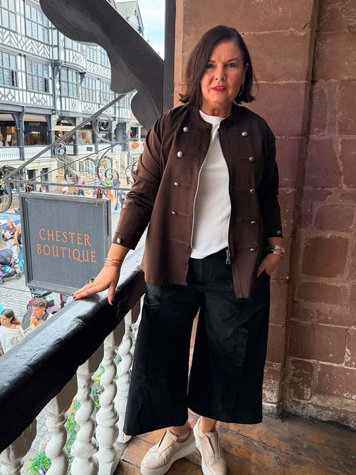 Military Cotton Blend Jacket - Chocolate
