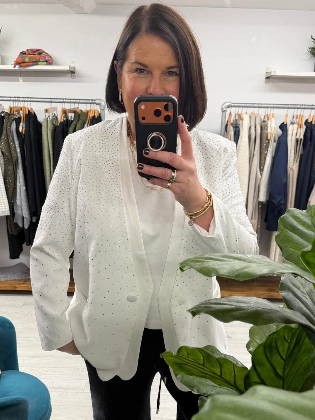 Malissa J Ombré Stud Blazer - Winter White