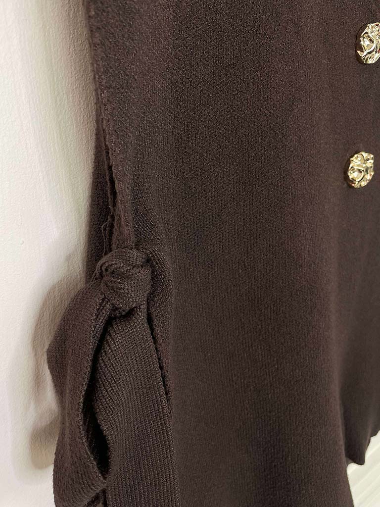 Tie Side Knit Waistcoat - Chocolate