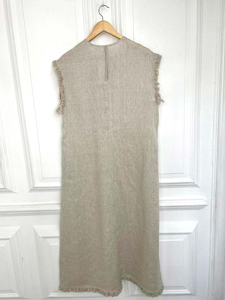 Malissa J Linen Raw Edge Dress - Stone